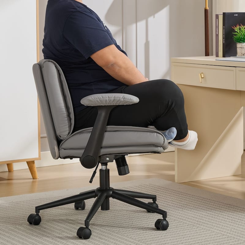 Ergonomic Swivel Chair, Leather Cross-Legged Desk Chair for Home Office