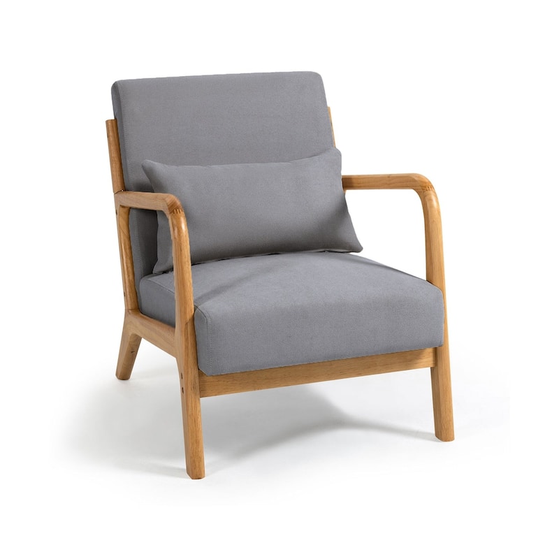 Linen Accent Chair Set of 1 Chairs Included with Solid Wood Armrest and Feet