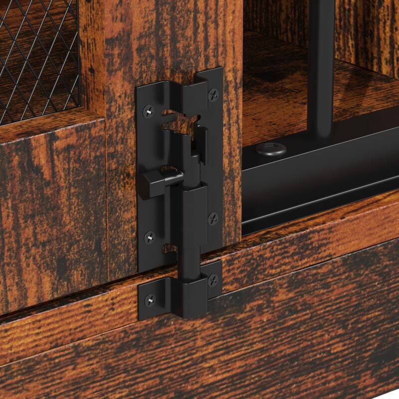 Double Dog Crate Furniture w/Drawers for Small Dogs, Rustic Farmhouse Dog Kennel End Table, Sliding Barn Doors - 47.2"W