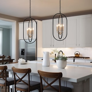 Modern Farmhouse 4 Light Black Gold Chandelier Metal Pendant Light for Dining Room 14.5 L x 11 W x 29.5 H Bed Bath Beyond 36179406