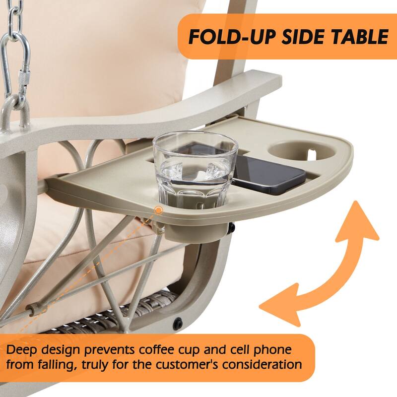 3-Person Wicker Patio Swing with Cushions & Pillows