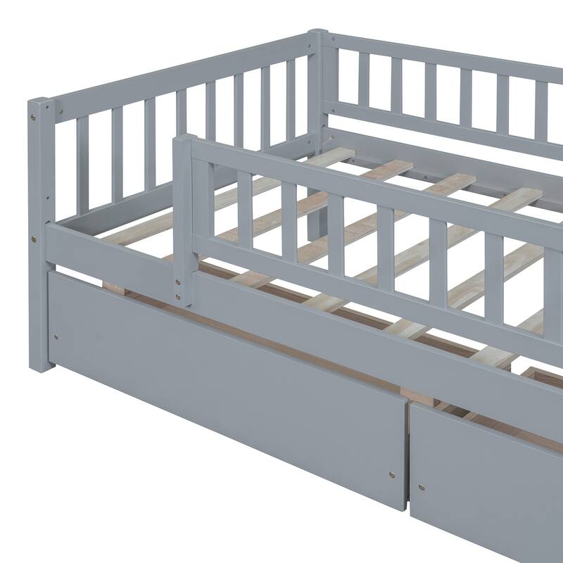 Wood Twin Size Daybed with Two Drawers, Space-saving