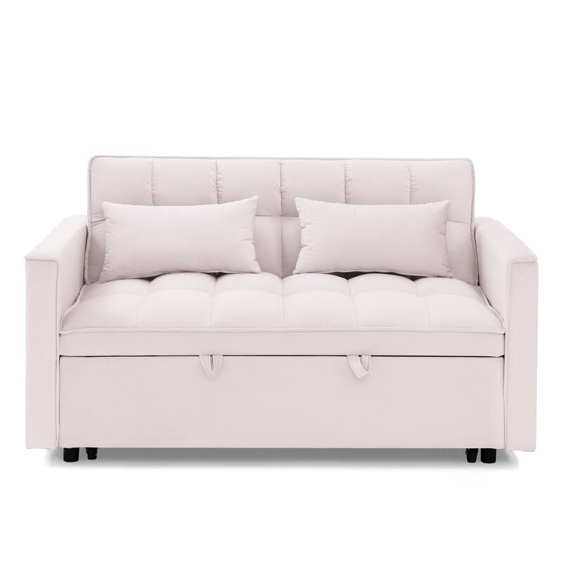 54.33 inch Pink Versatile Foldable Sofa Bed with Adjustable Back, Solid Wood