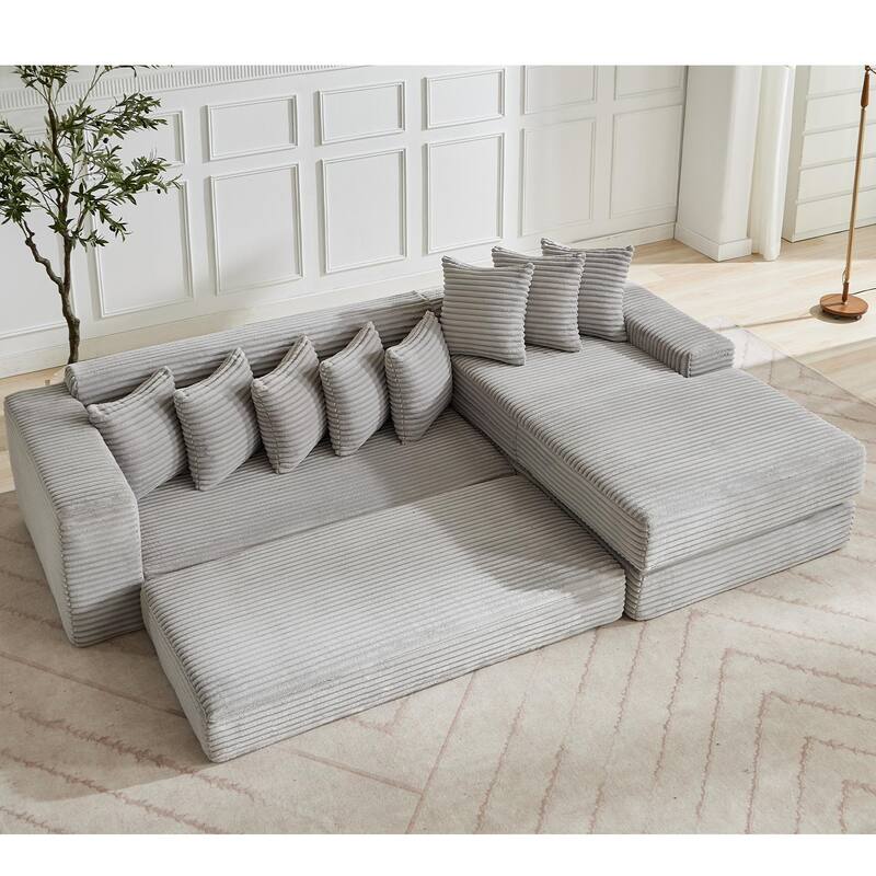 Corduroy L-shaped Chaise Sectional Sofa Convertible Sleeper Sofa Bed