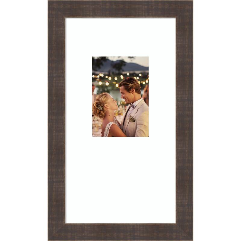 Whiskey Brown Rustic Framed Picture Frame, Photo Frame - 10x18 Matted to 5x7