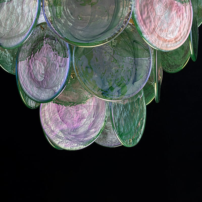Glam Tiered Pearlescent Green Misty Glass Round Chandelier