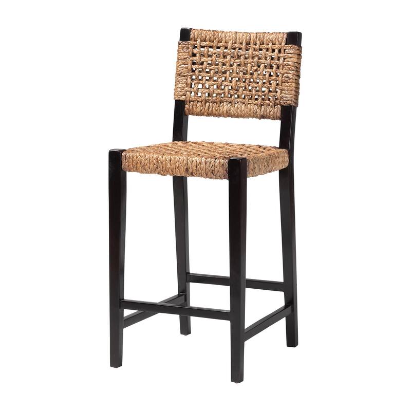 Alise Handwoven Seagrass Bar Stool with Mahogany Wood Frame - Bar-Height Chair for Kitchen or Home Bar, Earthy Brown