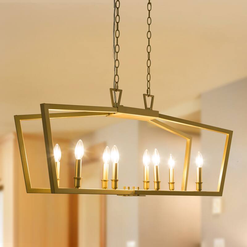 Zeci Modern Glam Gold Linear Chandelier Lantern Farmhouse Kitchen Island Lights for Dining Room - L37"xW13"xH22"