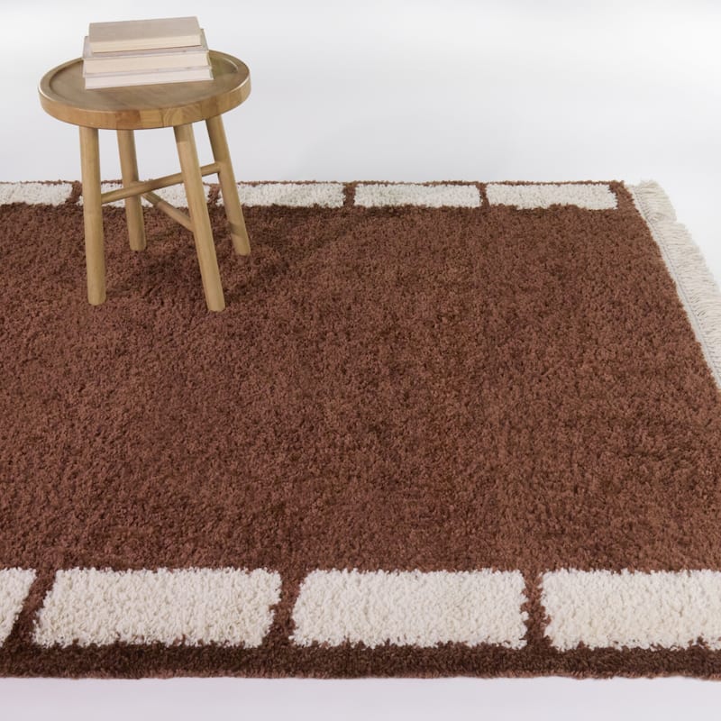Rohan Geometric Border Area Rug - Rust - 5'3" x 7'