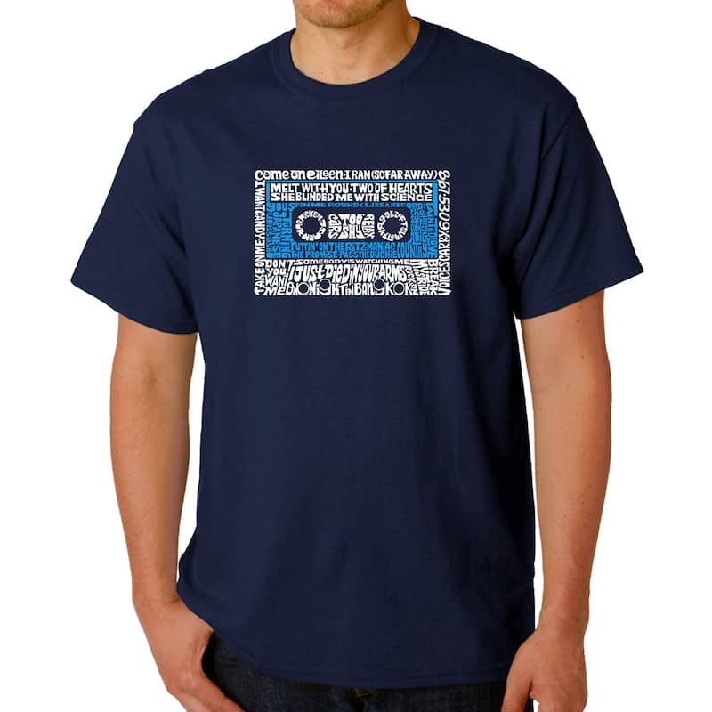 LA Pop Art Men's Word Art T-shirt - 80s One Hit Wonders - Navy - L