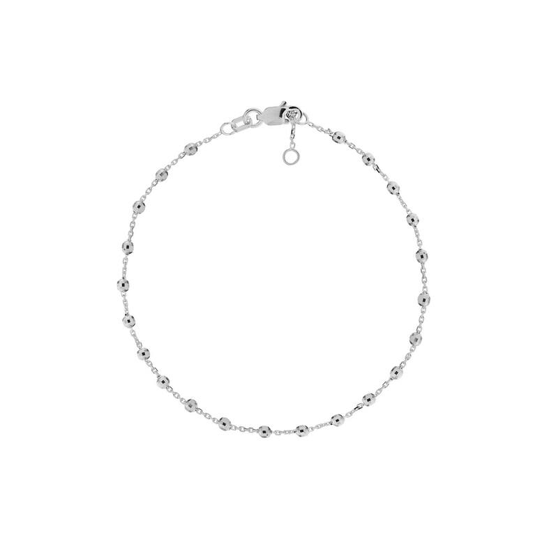 Curata 14k White, Yellow or Rose Gold 7.5" 2.5mm Diamond Cut Bead Station Adjustable Layering Bracelet