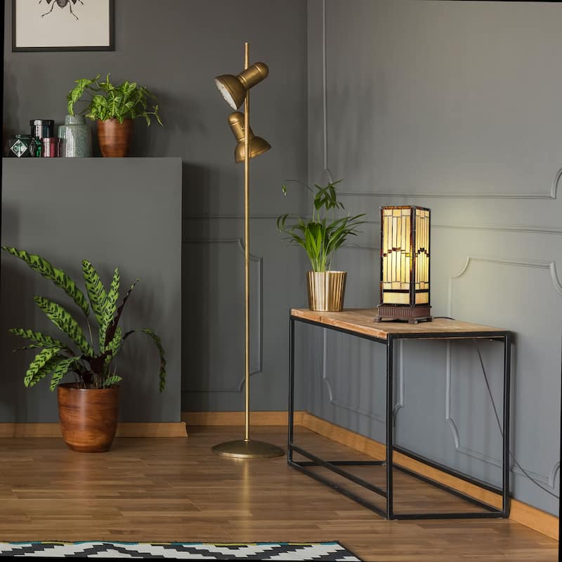 The Curated Nomad Wexler Stained-glass Rustic 17-inch Hurricane Lamp - 6.75"L x 6.75"W x 17.25"H