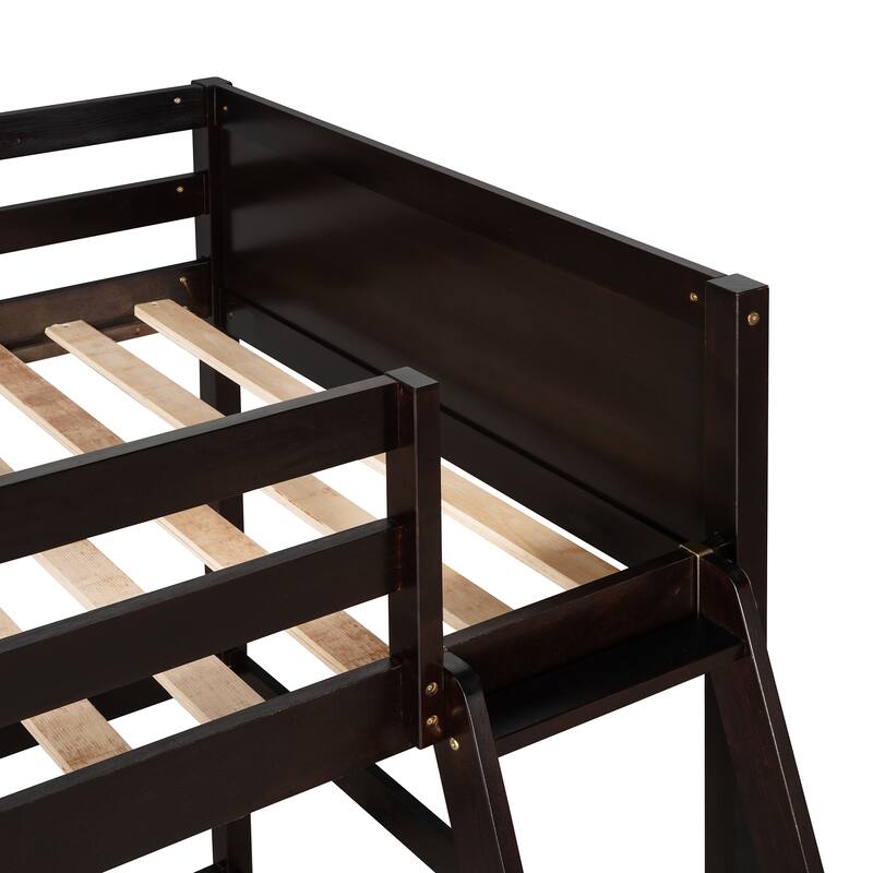 Twin Size Loft Bed with Guardrails and Ladder, Sturdy Pine Wood Frame
