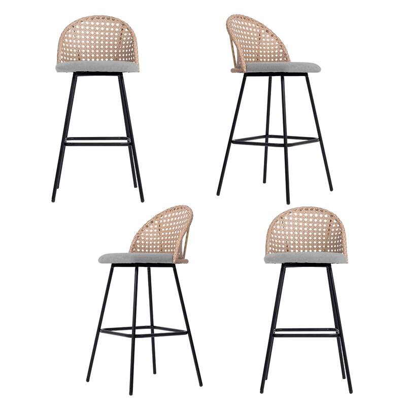Coastal Rattan Back Counter Height Upholstered Bar Stools