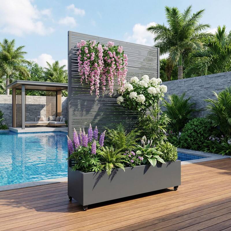 Raised Garden Bed Planter with Trellis Movable Planter Box with Lockable Wheels