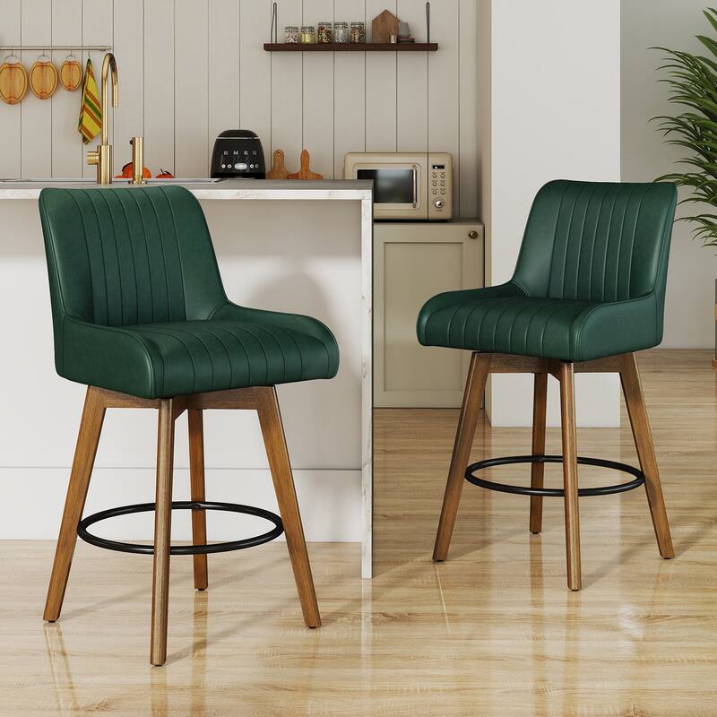 26" Upholstered Counter Height Swivel Bar Stool with Solid Wood Legs - 38.8"H x 20.5"W x 21.7"D