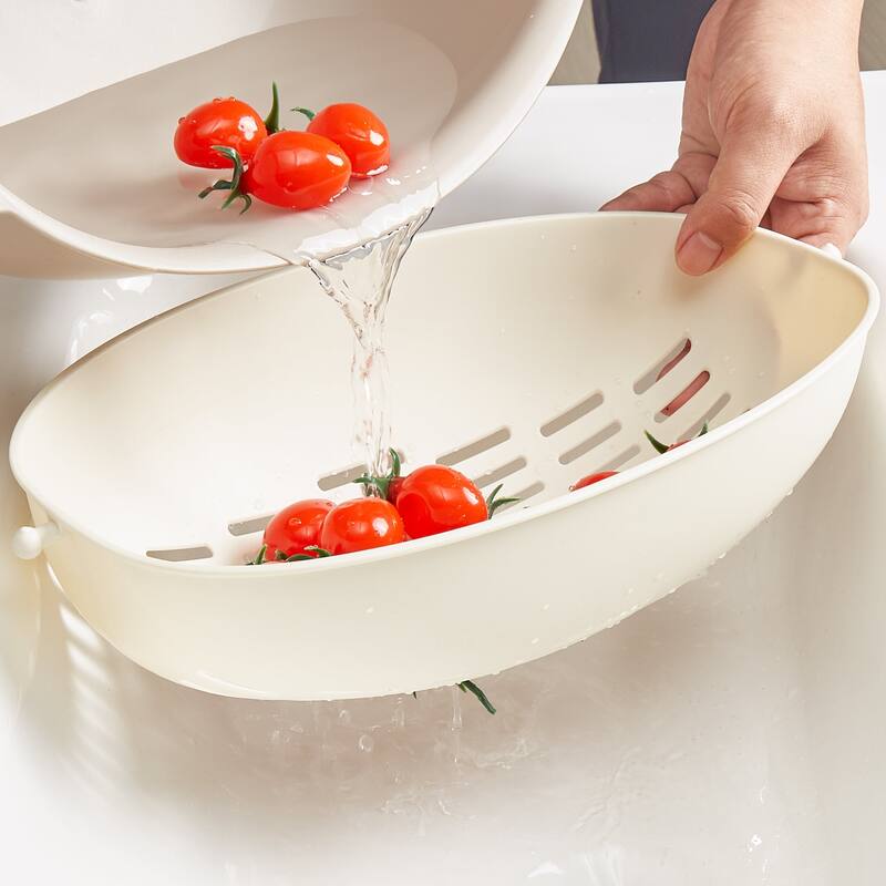 Javlergo Oval Kitchen Colander Set with Bowl Strainer, 2 in 1 BPA Free Plastic Fruit Vegetable Washing Food Strainers