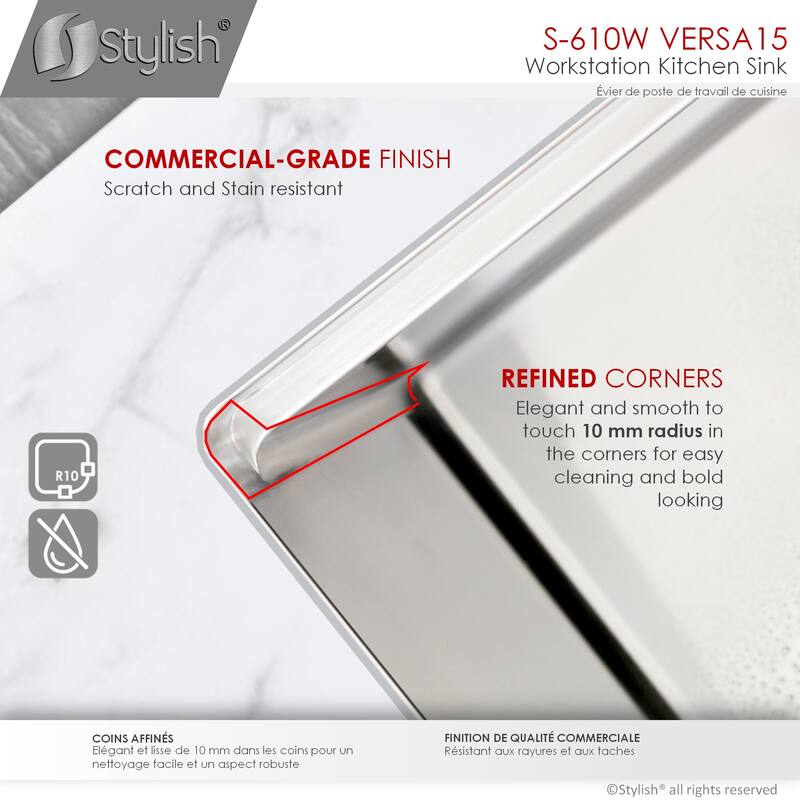 STYLISH 15 inches L x 19 inches W Single Bowl Undermount 16G Stainless Steel Kitchen Sink with Built in Accessories Handmade