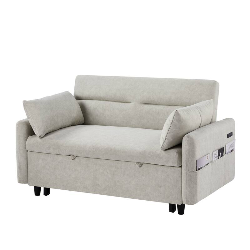 Pull Out Sleep Sofa Bed with Pillows, Loveseats Sofa with Adjsutable Backrest, Convertible Sofa Bed with USB Ports