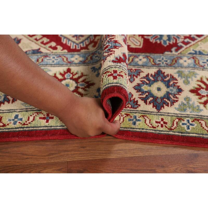 Traditional Kazak Area Rug Hand-Knotted Red Wool Carpet - 4'11" x 6'6"