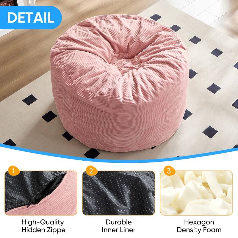 Mixoy Corduroy Bean Bag Lazy Sofa Chair Bed,Convertible Adult Beanbag from Lazy Chair to Floor Mattress,Machine Washable