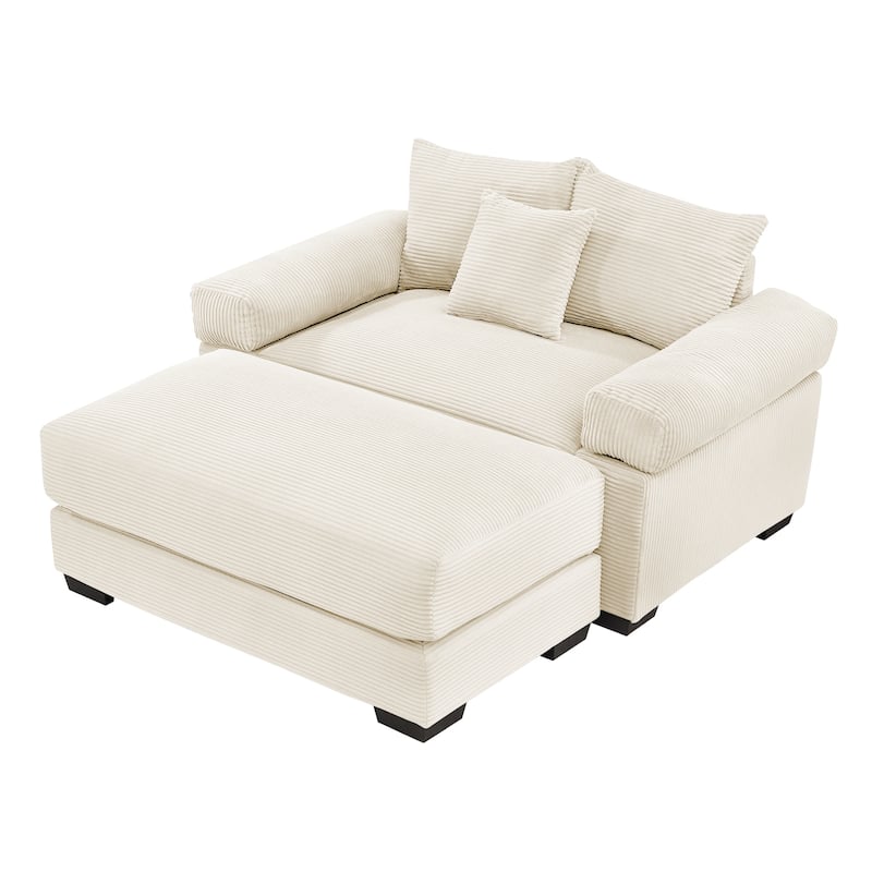 Oversized Chaise Lounge Corduroy Chair Indoor Single Sofa with Ottoman for Living Room Bedroom
