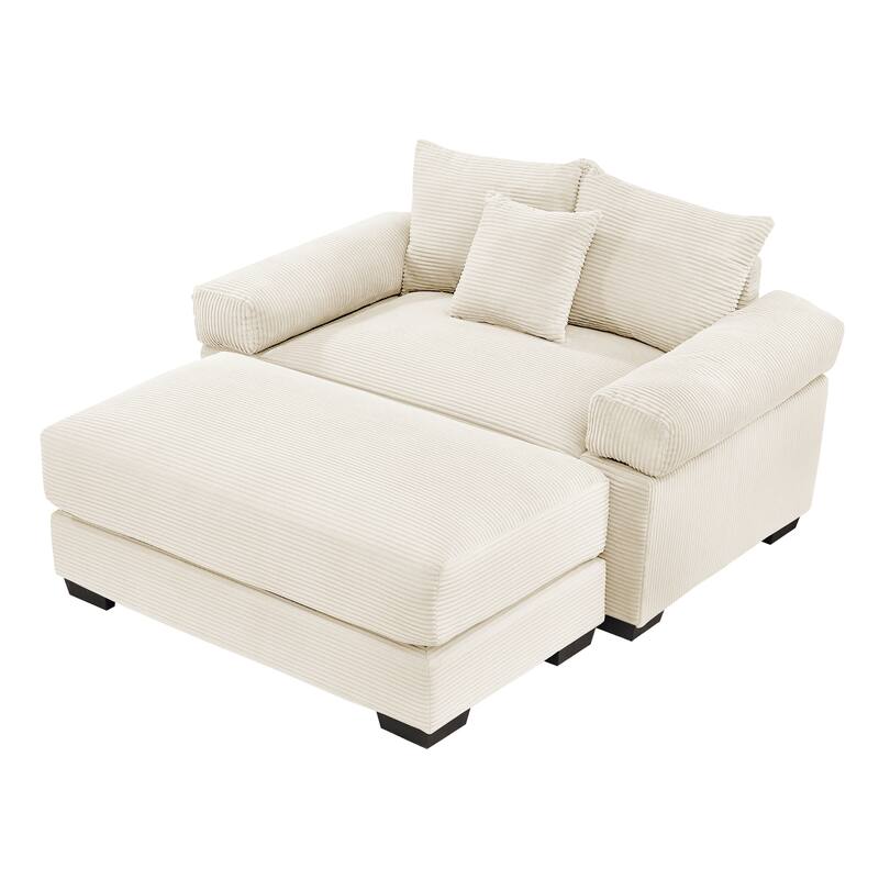 Roomfitters 54.3" Oversized Cloud Modular Sofa & Ottoman, Corduroy Deep Seat Couch with Thick Armrests