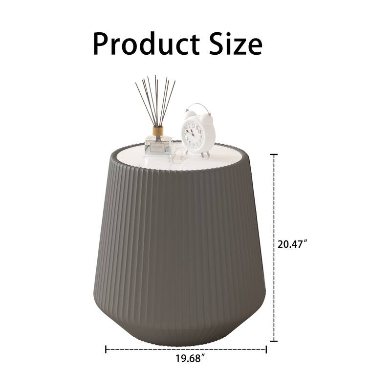 Cup-Shaped Leather Coffee Table Small Round Table Modern End Table with Sintered Stone Top, Faux Marble Sofa Side Table