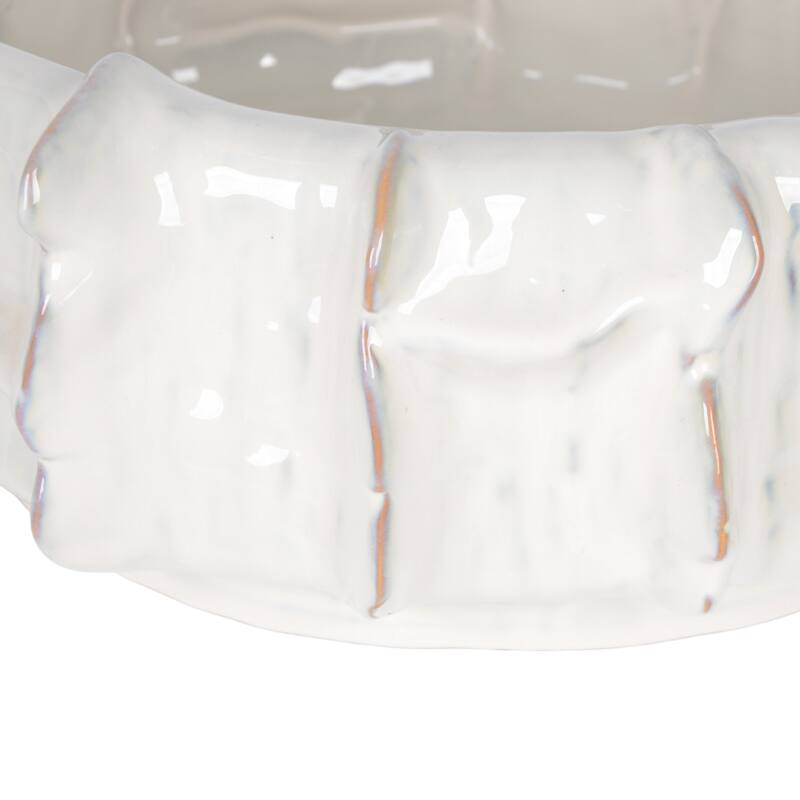 Ceramic Bowl Glossy Finish Capri Style Sculpted Texture - 6" White - 16" x 16" x 6"