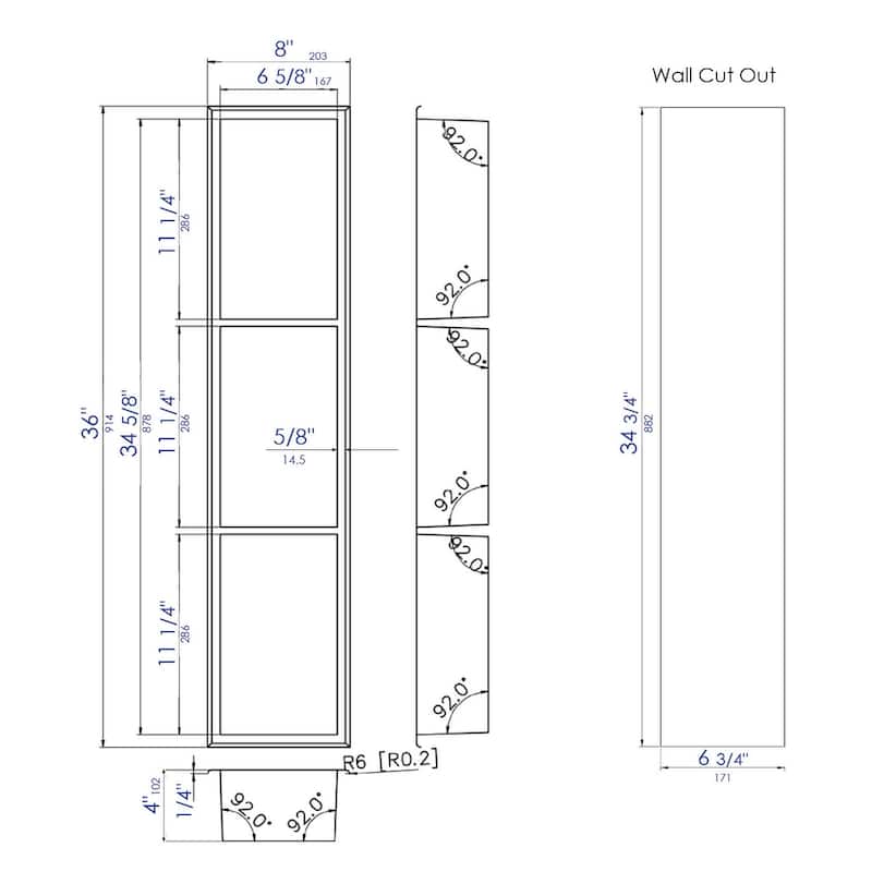 ALFI brand 8" x 36" Brushed Black PVD Stainless Steel Vertical Triple Shelf Shower Niche
