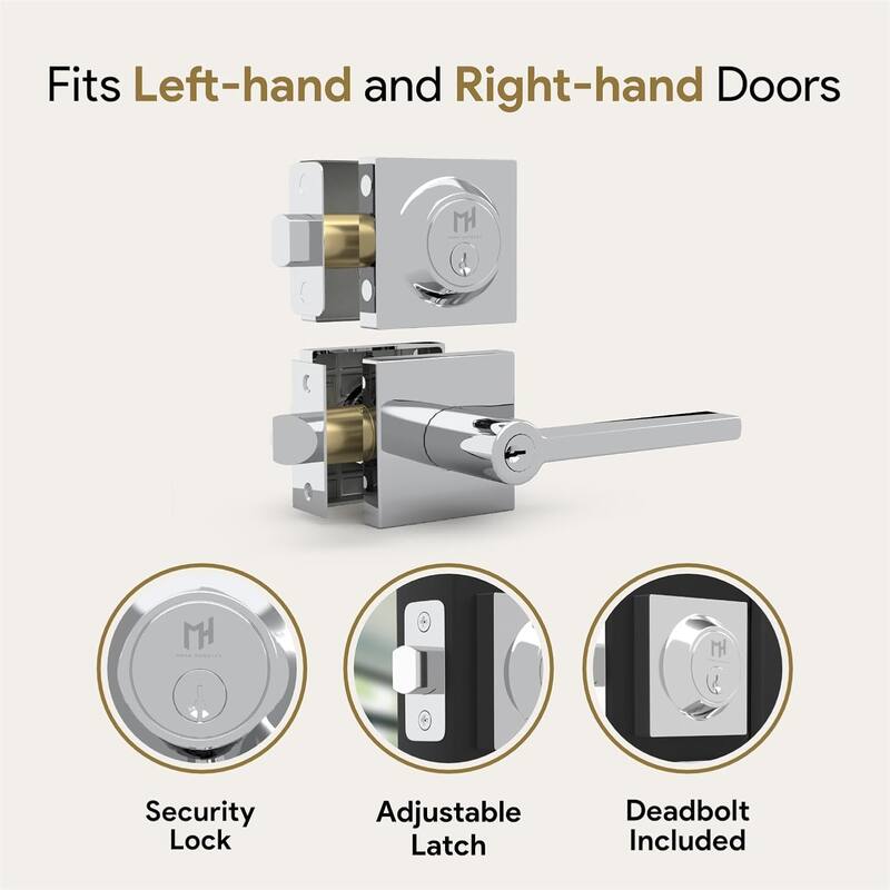Mega Handles PRIME Flat Entry Door Lock Lever and Square Single Cylinder Deadbolt Keyed Combo | Reversible Handle Set
