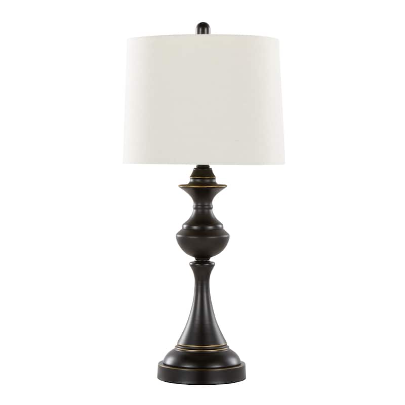 Porch & Den Marshall 29" Metal Table Lamp with USB Port (Set of 2) - Off-White Linen/Oil Rubbed Bronze
