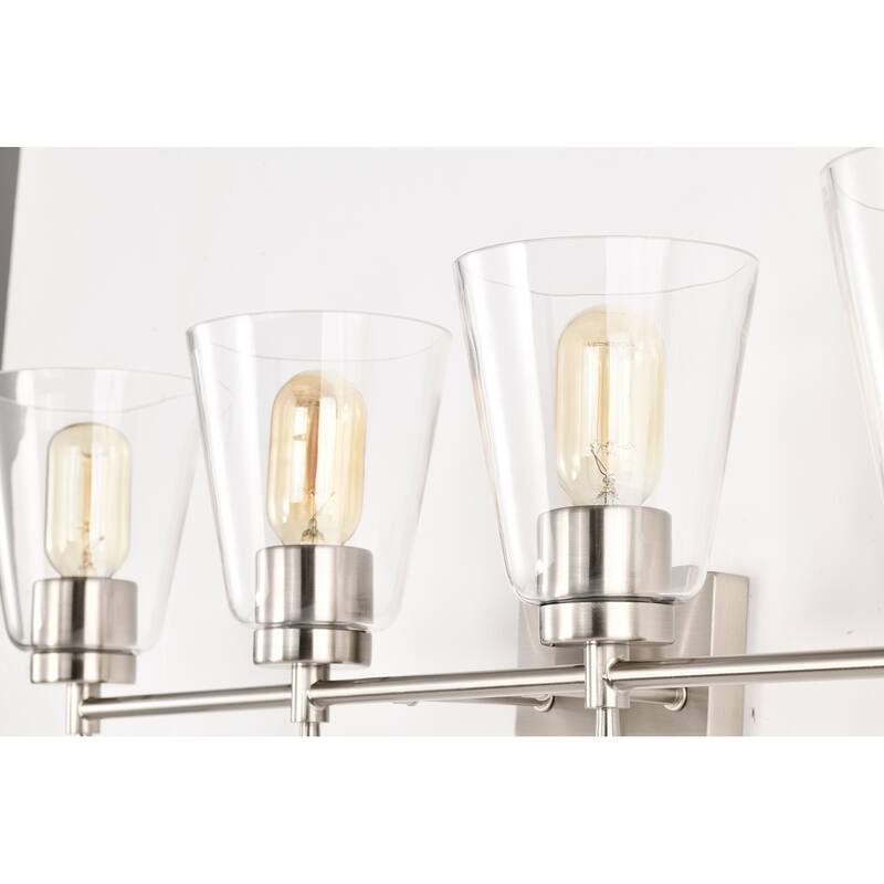 Brushed Nickel 4-Light Modern Vanity Light with Clear Cone Glass Shades - Brushed Nickel