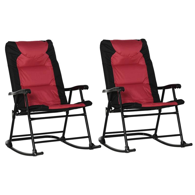 Outsunny 2 Piece Outdoor Patio Furniture Set with 2 Folding Padded Rocking Chairs, Bistro Style for Porch, Camping, Balcony