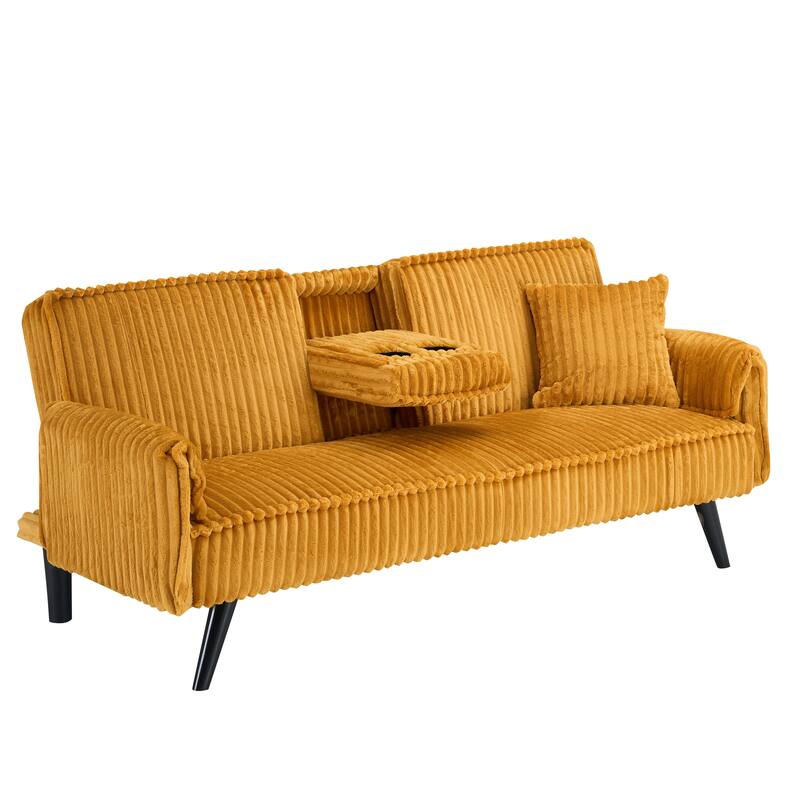 Corduroy Loveseat Sofa with 2 Cup Holder Lounge Couch, Adjustable Backrest Sleeper Sofa Bed for Living Room Recliner Sofa