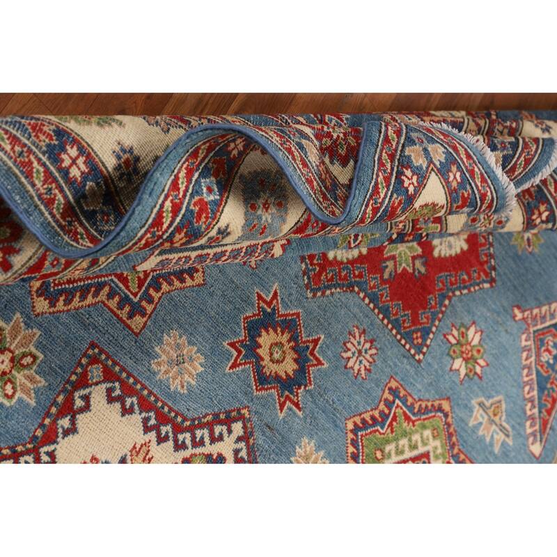 Blue Kazak Oriental Area Rug Hand-Knotted Wool Carpet - 6'7" x 9'10"