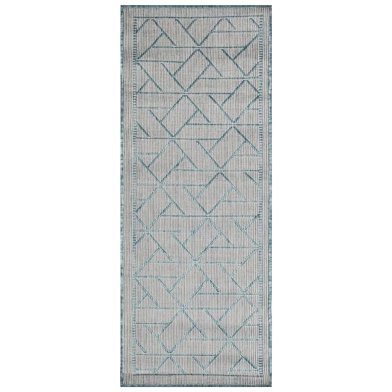 Liora Manne Carmel Pyramid Indoor/Outdoor Rug - 1'11" x 4'11" - Aqua