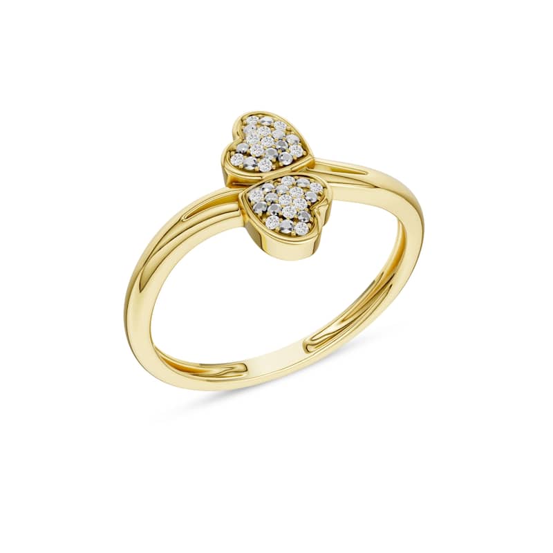 1/20ct TDW Diamond Two Heart Wrap Ring in 10K Yellow Gold for Women