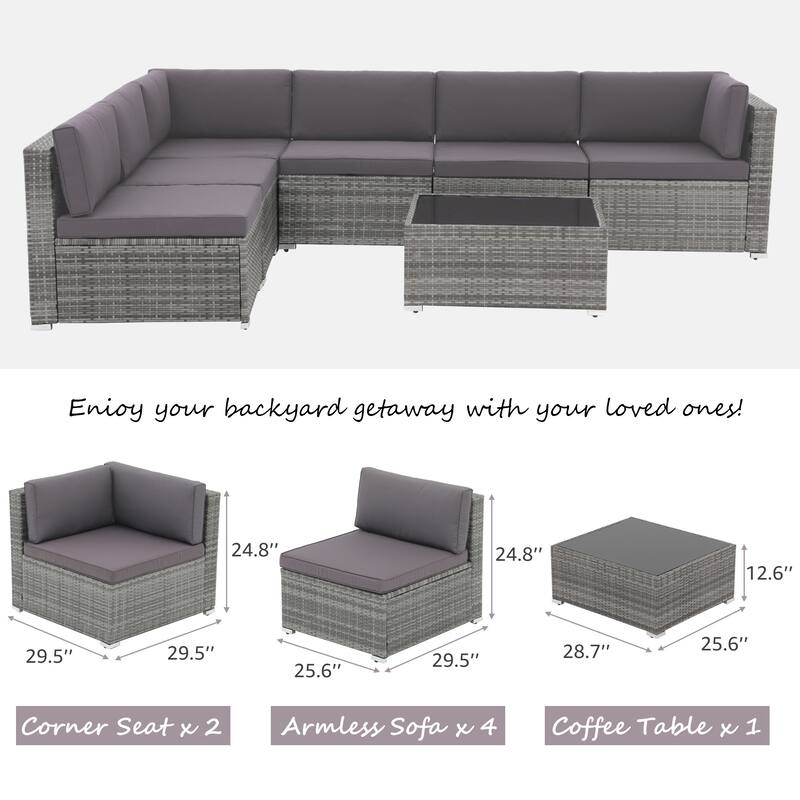 7 pieces Patio Wicker Sectional Sofa Set with Cushions