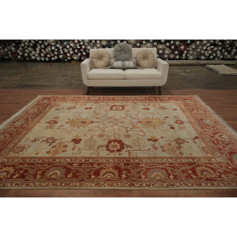 Hand Knotted Oriental 100% Wool Carpet Traditional All-Over Navy Blue & Blues Peshawar Area Rug - 9' 11'' X 8' 1''
