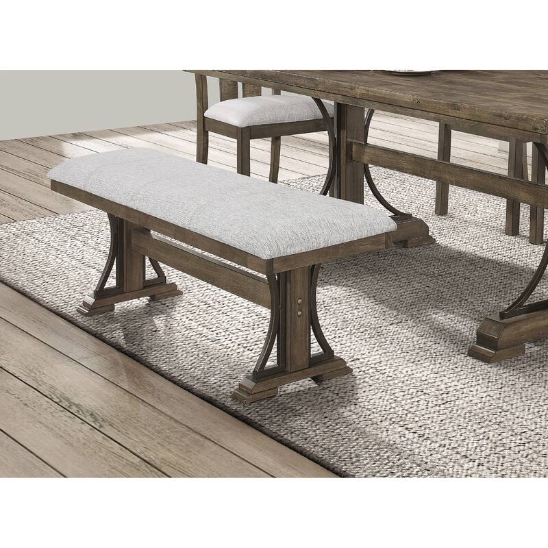 1Pc Transitional Counter Height Bench Upholstered Seat Brown/Gray Fabric Wood Metal Dining Room