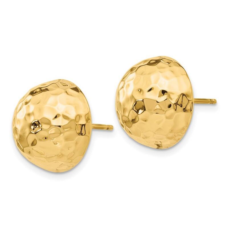 Curata 14k Yellow Gold Hollow Polished Hammered Half Ball Post Earrings - 15x15mm