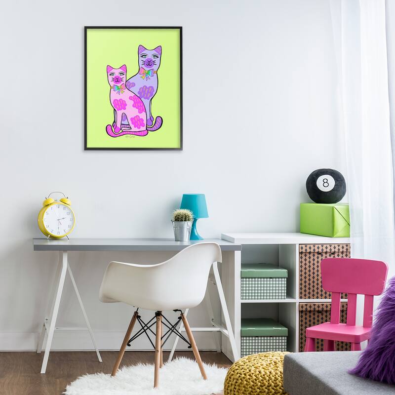 Stupell Funky Bright Cats Framed Giclee Art Design By Katie Conley
