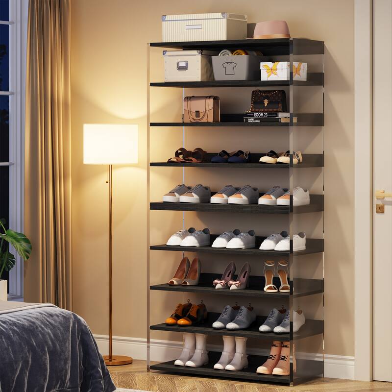 8-Tier Shoe Rack with Wood Shelves, Shoe Organizer Display Storage Shelf for Home, Space-Saving