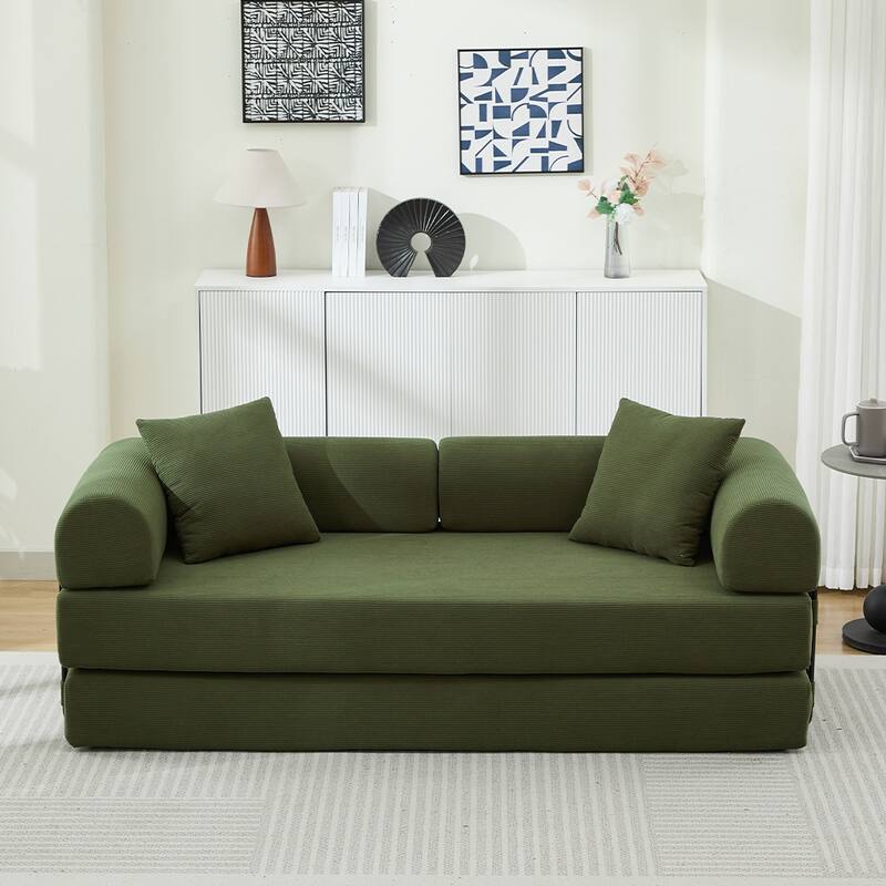 Folding Upholstered Sofa Bed, 78.5" Convertible Sleeper Sofa Bed with 2 Pillows, Fold Out Loveseat Couch, Futon Couch