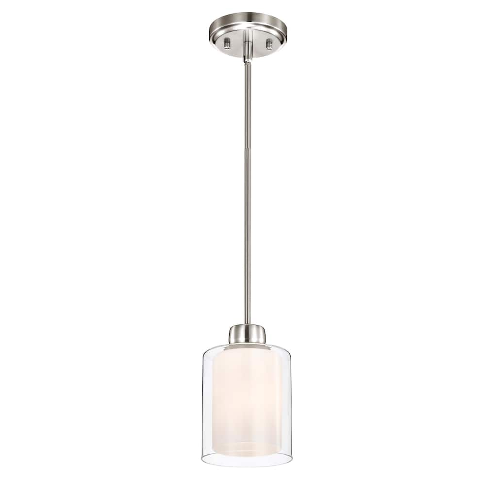 1-Light Brushed Nickel Dual Shaded Mini Pendant Light with Clear Glass and White Glass - Brushed Nickel