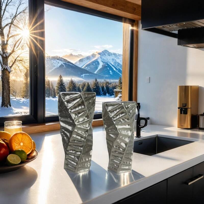 Set of 2 Silver Twisted Vases