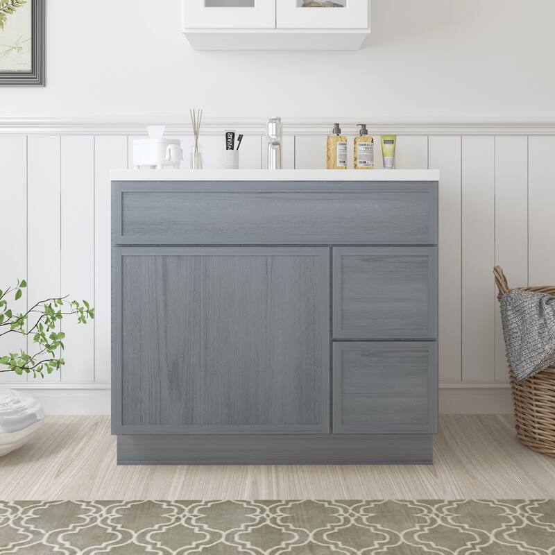 Vanity Art 36" Freestanding Single Base 2 Drawers Storage Cabinet with Soft Close Door - Smoky Gray