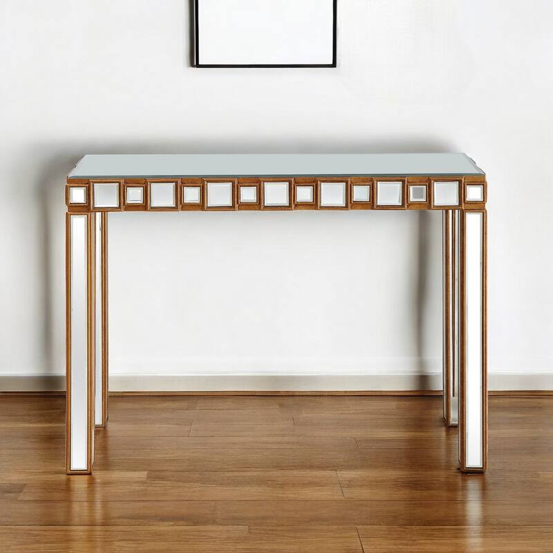 HomeRoots 43" Gold Mirrored Glass Console Table - 43.25 in. x 31.00 in. x 15.00 in. - Gold