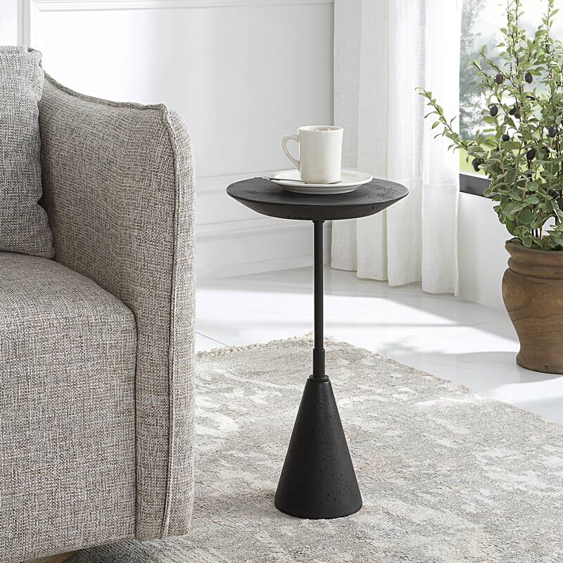 Rustic Style Marble Top Accent Table - 22.5" - Black